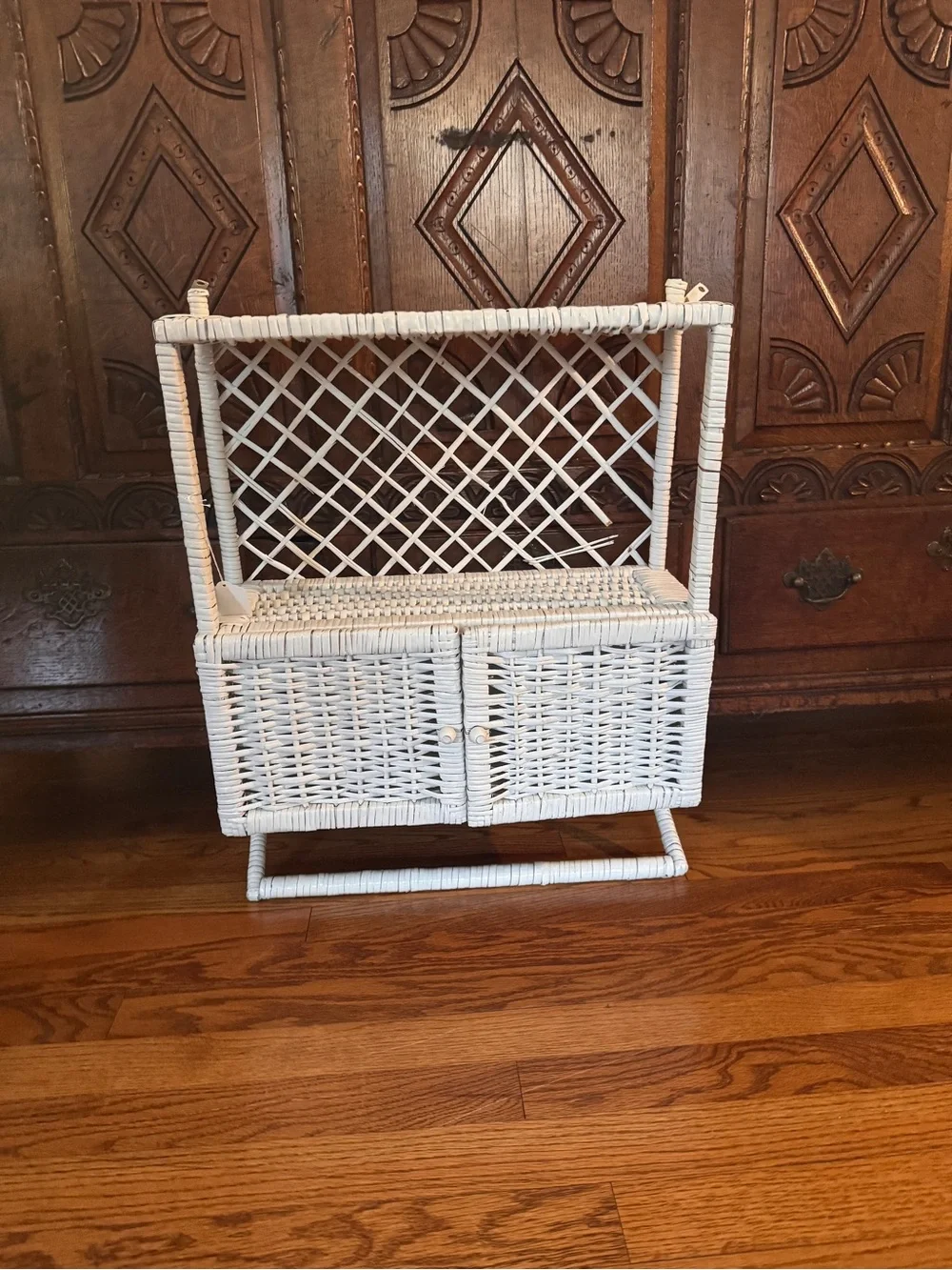 White Wicker Bathroom Storage Cabinet - Brand Unspecified
